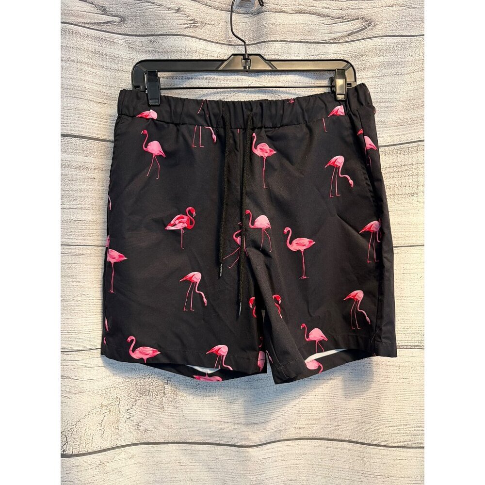 NWOT Shein Mens Swim Shorts With Flamingo Print Size M